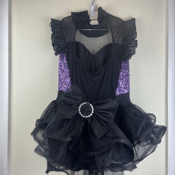 Art Stone Valerie Purple Black Sequin Dance Romper with Skirt Size LA Large - Picture 2 of 16